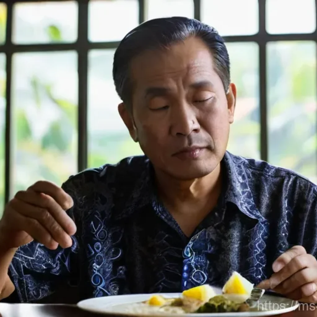 저탄수화물 다이어트와 혈당 관리의 중요성 - **Prompt:** "A pensive, middle-aged Malaysian man, dressed in a casual short-sleeved batik-patterned...