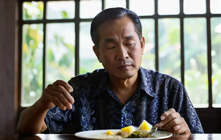 저탄수화물 다이어트와 혈당 관리의 중요성 - **Prompt:** "A pensive, middle-aged Malaysian man, dressed in a casual short-sleeved batik-patterned...