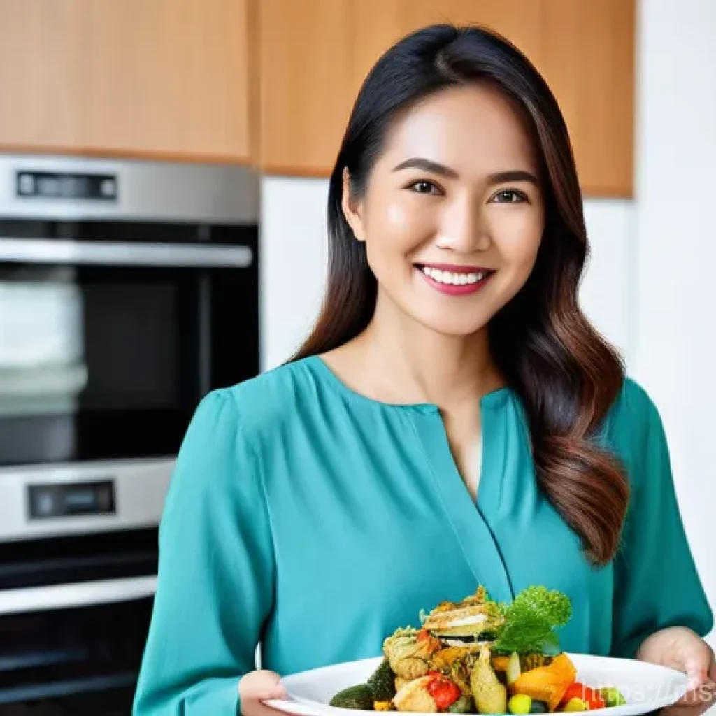 저탄수화물 다이어트와 대체 단백질 - **Prompt:** A vibrant, healthy Malay woman in her late 30s, dressed in comfortable, modest casual we...