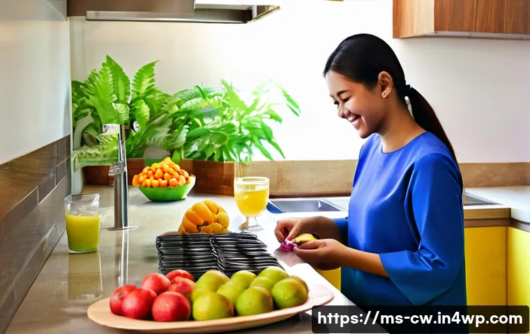 저탄수화물 다이어트로 인한 부작용과 예방책 - **Image Prompt:** A brightly lit Malaysian kitchen scene. A young Malay woman, wearing a modest baju...