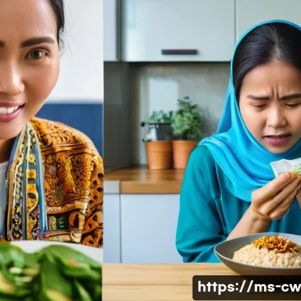 저탄수화물 다이어트 중 간헐적 단식의 조합 - **Prompt:** A vibrant and inspiring split image, portraying a Malay woman's health journey. On the l...